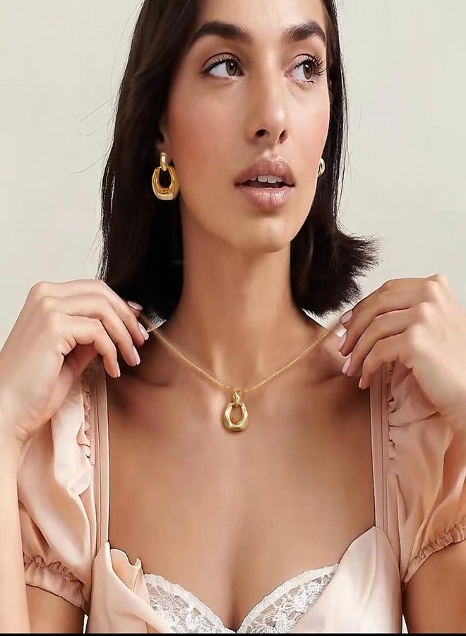 Yewkit Gold Statement Jewelry Set for Women 14K Gold Pendant Necklace Stud Earrings Trendy Jewelry for Birthday Party christmas Gifts - Image 2